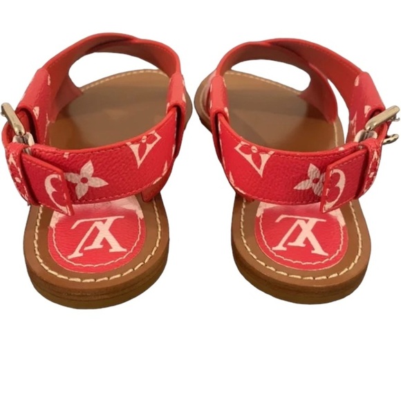 Louis Vuitton Red/Pink Escale Palma Flat Sandals Size 8 - Picture 3 of 5